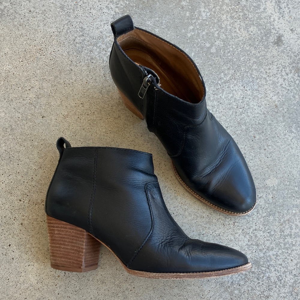 Madewell Black Leather Heeled Booties, 7.5